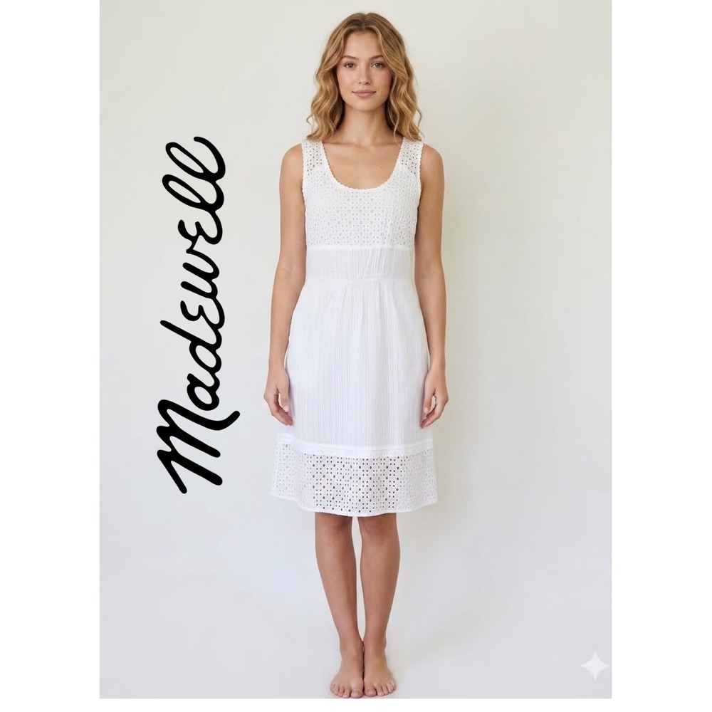 Madewell‎ White Eyelet Cotton Sleeveless Dress Size 4 cottagecore Minimalist